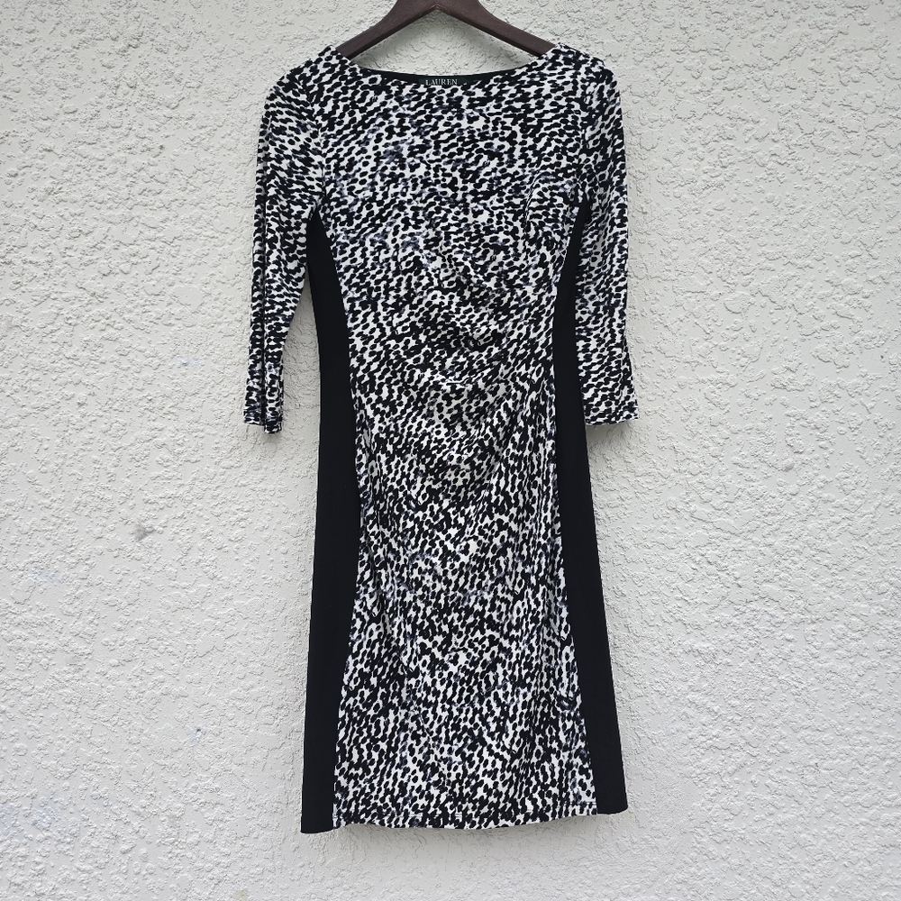 Ralph Lauren Animal Print Glitter Sheath Dress Sleeveless Grey Black Size 6